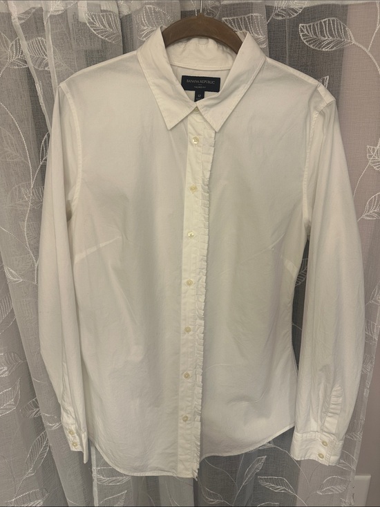 Banana Republic Tops - Banana Republic White Button-Front Dress Shirt with Subtle Ruffle Placket
